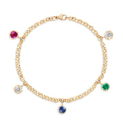 Birthstone Charm Bracelet with Georgian inspired 0.50ct Drops set in Yellow Gold