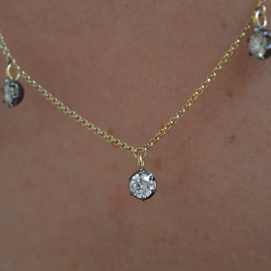 2.50ct Diamond Georgian Inspired Drop Necklace in Black Gold