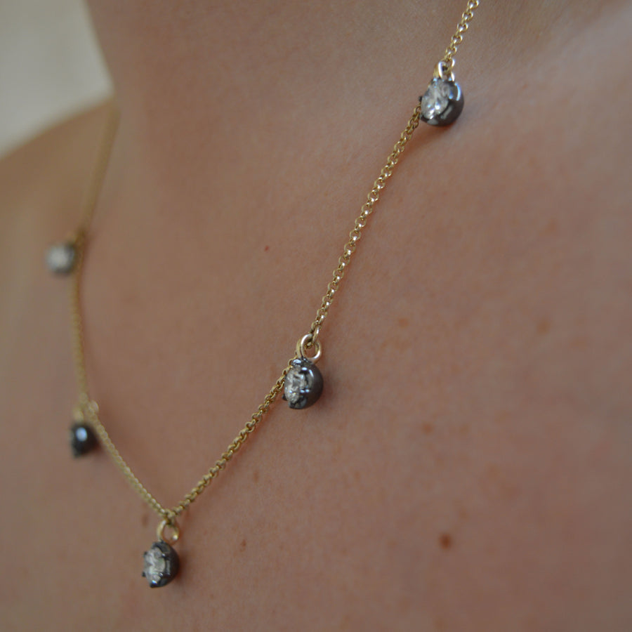 2.50ct Diamond Georgian Inspired Drop Necklace in Black Gold