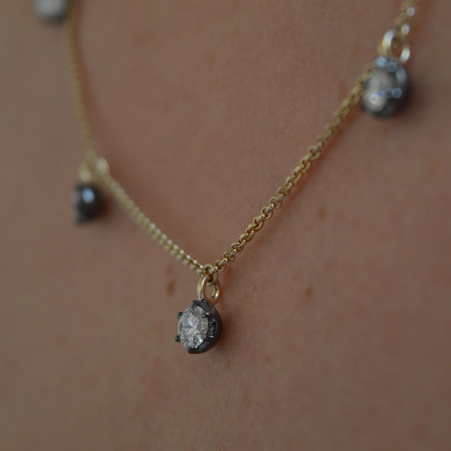 2.50ct Diamond Georgian Inspired Drop Necklace in Black Gold