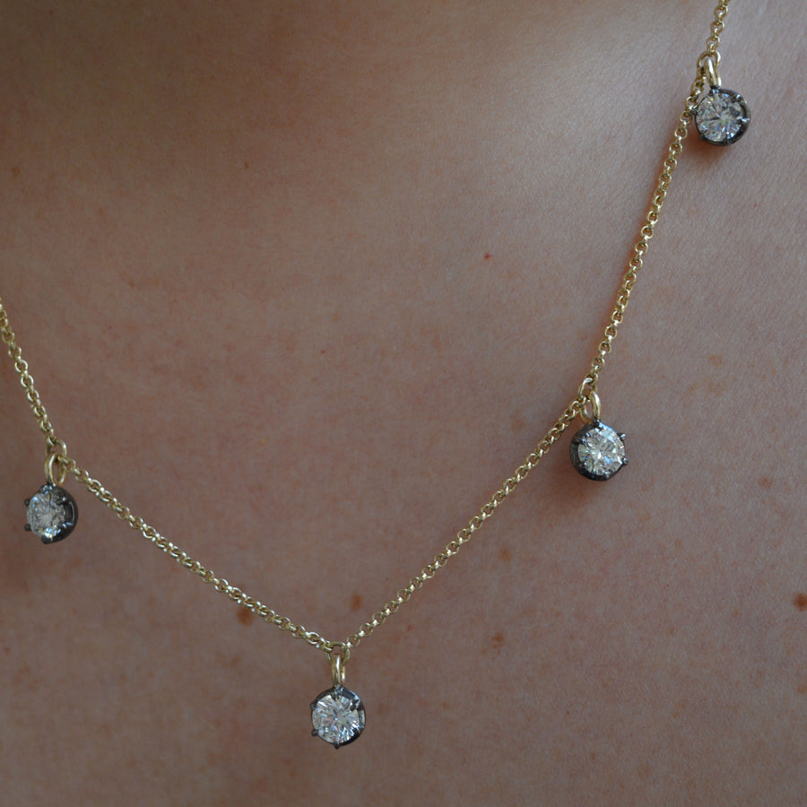 2.50ct Diamond Georgian Inspired Drop Necklace in Black Gold