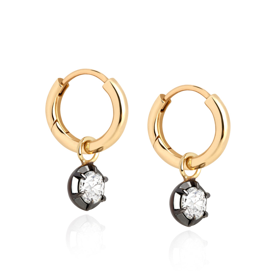 April Birthstone 0.50ct Diamond and Black Gold Georgian Inspired Drop 12mm Small Hoops