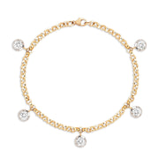 Bespoke 9ct Solid Yellow Gold Round Belcher Bracelet with Georgian inspired 0.50ct Diamond Drops set in White Gold