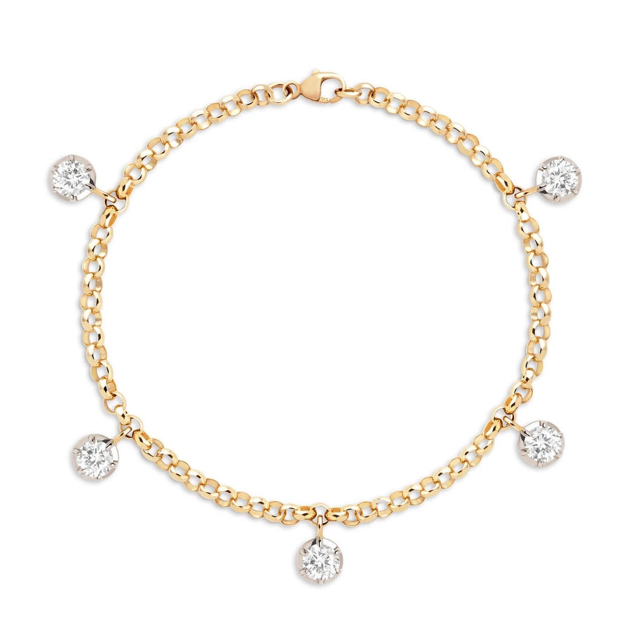 Bespoke 9ct Solid Yellow Gold Round Belcher Bracelet with Georgian inspired 0.50ct Diamond Drops set in White Gold