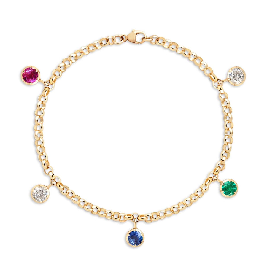 Birthstone Charm Bracelet with Georgian inspired 0.50ct Drops set in Yellow Gold