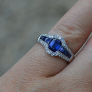 Geometric Sapphire and Diamond Ring