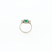 Emerald and Diamond Three Stone Diamond Engagement Ring