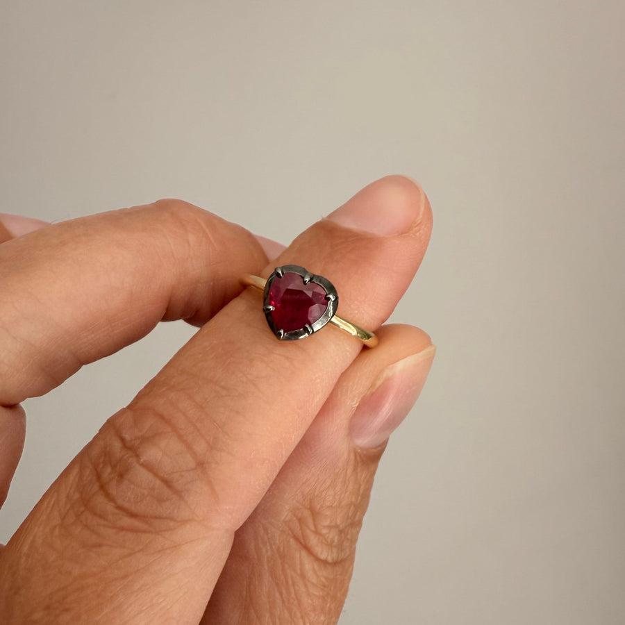 1ct Ruby Heart set in our Georgian Inspired Gold Setting