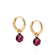 Bespoke 9ct Solid Yellow Gold 12mm Small Hoops with 0.50ct Ruby Black Gold Georgian Inspired Drops