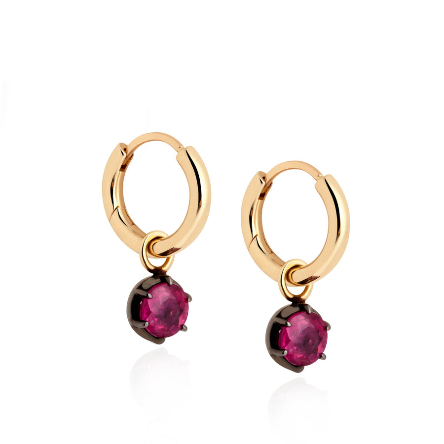 July Birthstone 0.50ct Ruby and Black Gold Georgian Inspired Drop 12mm Small Hoops