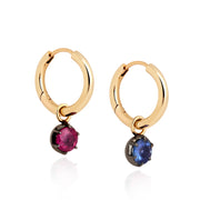 Bespoke 9ct Solid Yellow Gold 15mm Medium Hoops with Asymmetric 0.50ct Sapphire and Ruby Black GoldGeorgian Inspired Drops