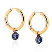 Bespoke 9ct Solid Yellow Gold 18mm Large Hoops with 0.50ct Sapphire and Black Gold Georgian Inspired Drops