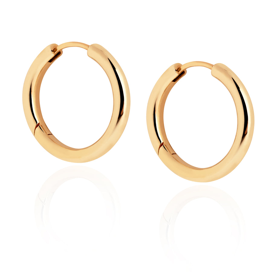 Handcrafted 9ct Solid Yellow Gold Hoops - Mini 12mm, Medium 15mm, Large 18mm