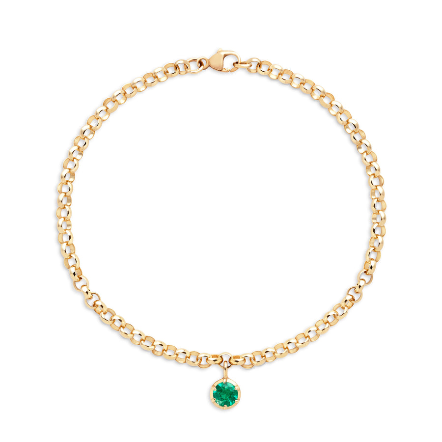 Bespoke 9ct Solid Yellow Gold Round Belcher Bracelet with a Georgian inspired 0.50ct Emerald Drop in Yellow Gold