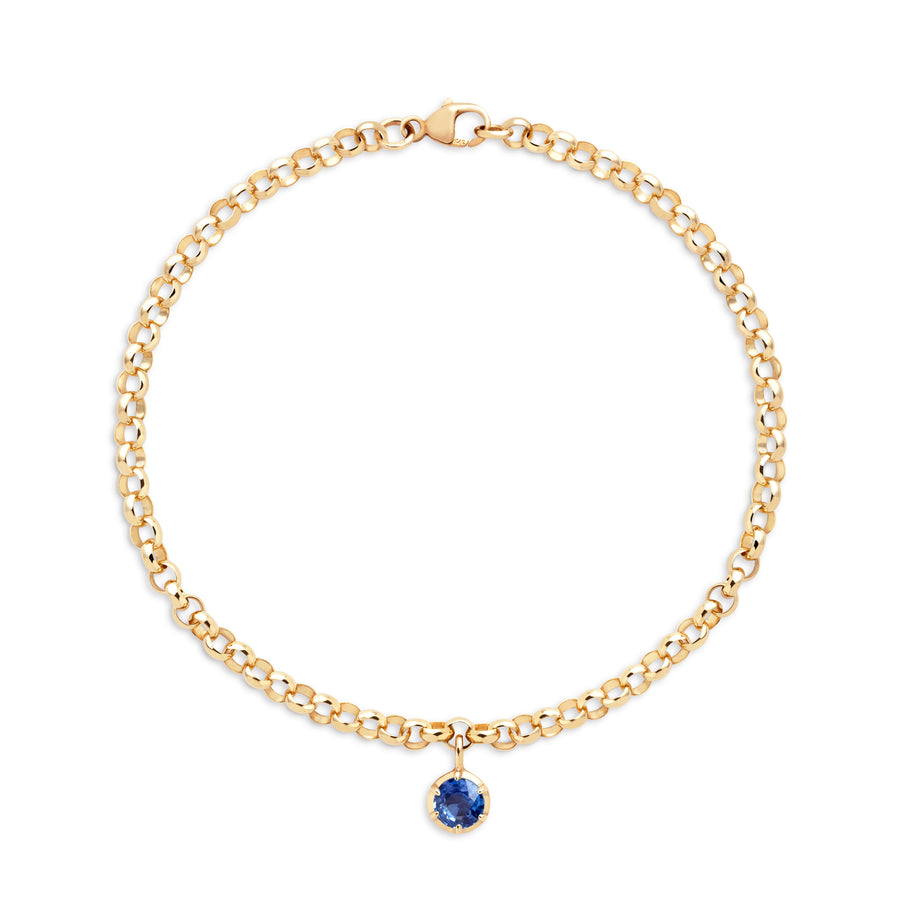 Bespoke 9ct Solid Yellow Gold Round Belcher Bracelet with a Georgian inspired 0.50ct Sapphire Drop in Yellow Gold
