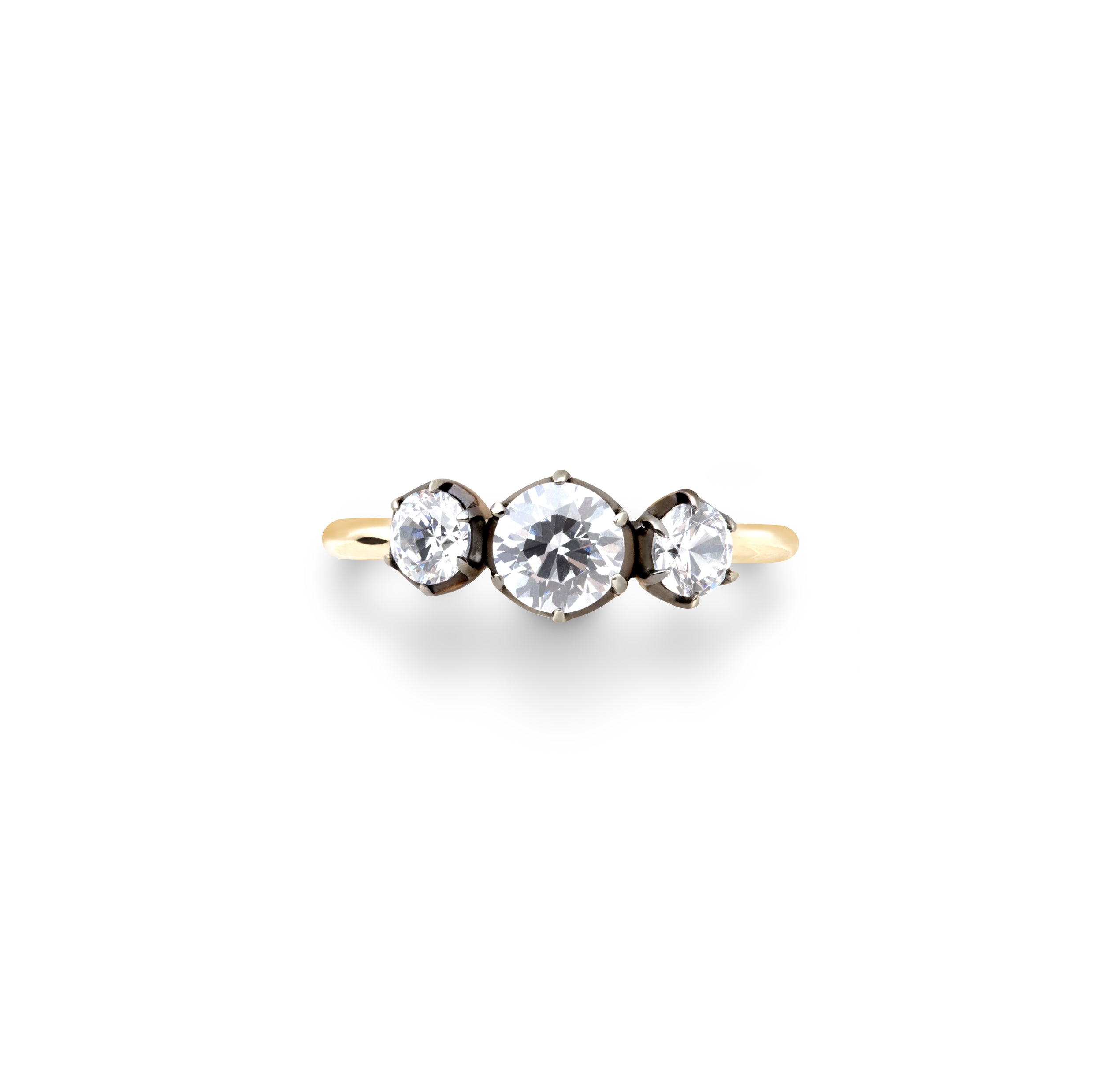 Diamond Trilogy Engagement Ring with a Georgian Inspired setting in Blackened Gold