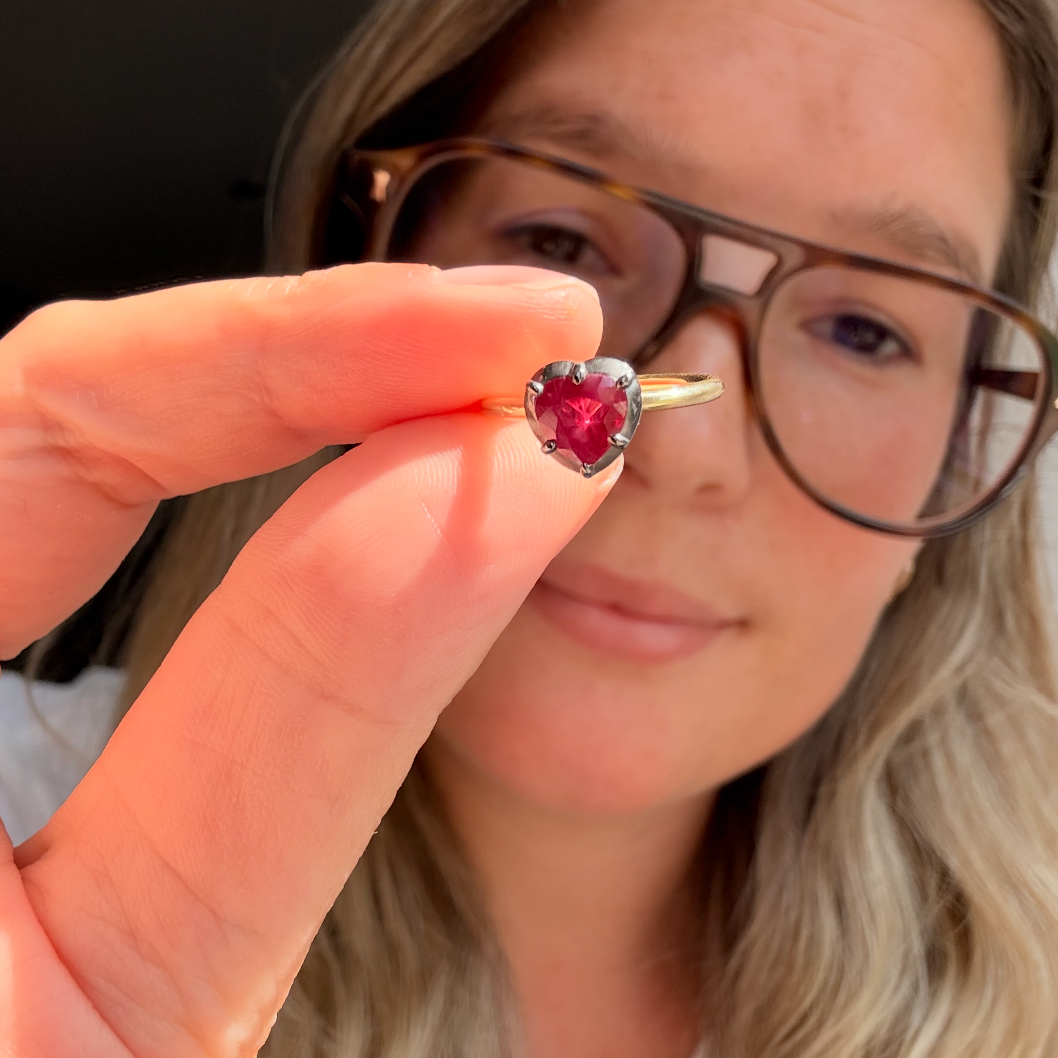 1ct Ruby Heart Shape Georgian Inspired Ring