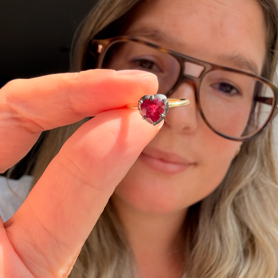 1ct Ruby Heart Shape Georgian Inspired Ring