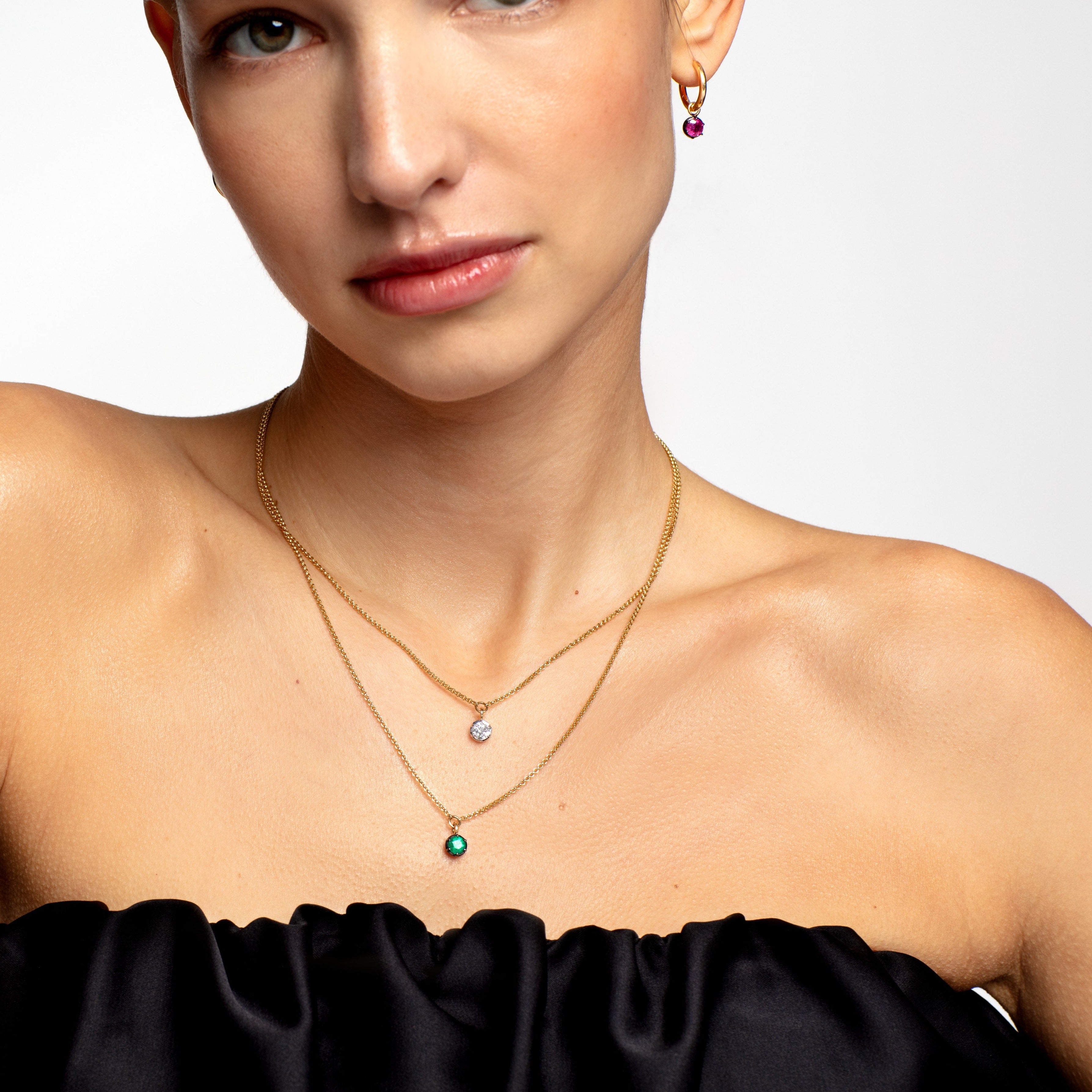 Georgian Inspired Ruby Drop Hoops Earrings - Small