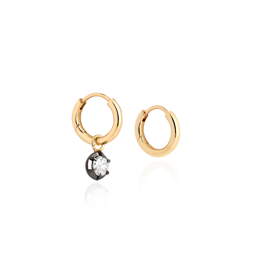 0.50ct White Topaz and Black Gold Georgian Inspired Single Drop 12mm Small Hoops
