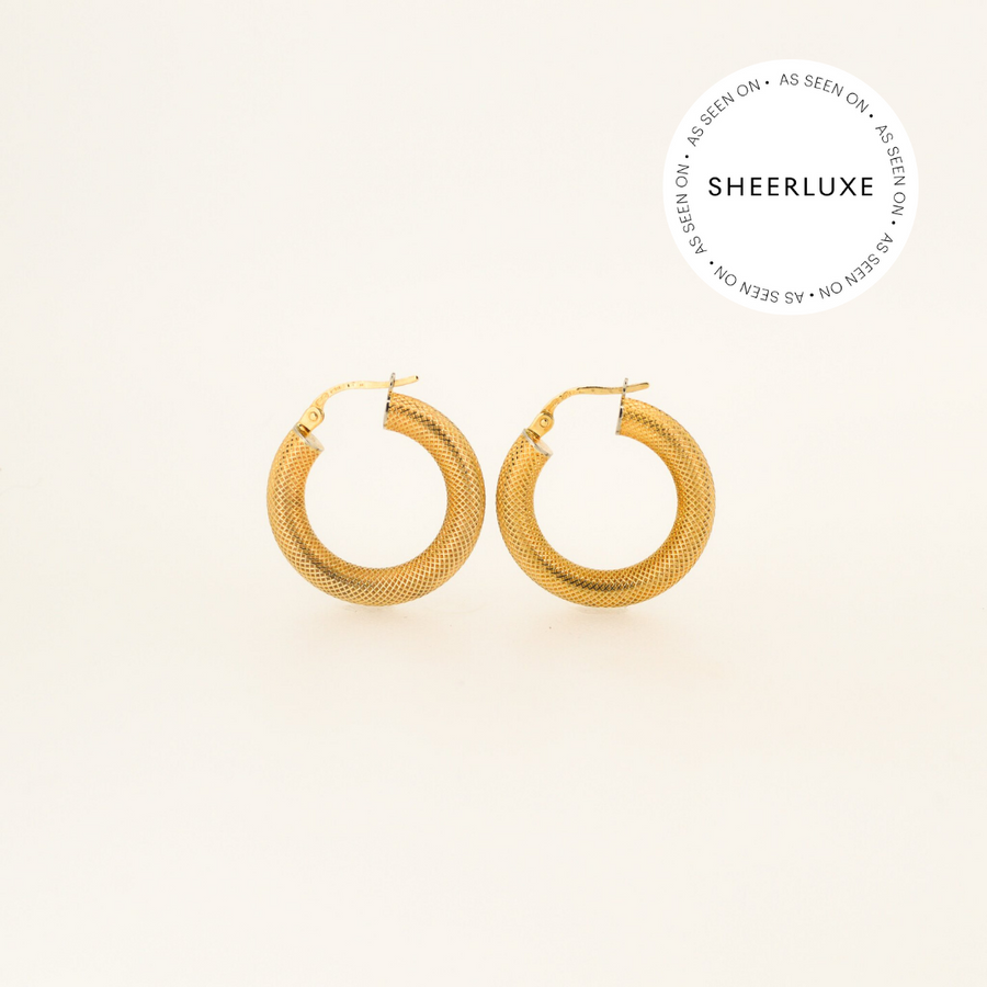 9ct Gold Textured Hoops - 23mm