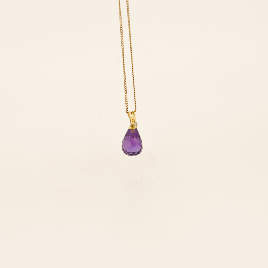 14ct Gold Diamond and Amethyst Drop Necklace