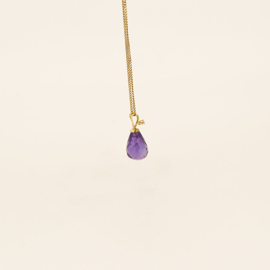 14ct Gold Diamond and Amethyst Drop Necklace