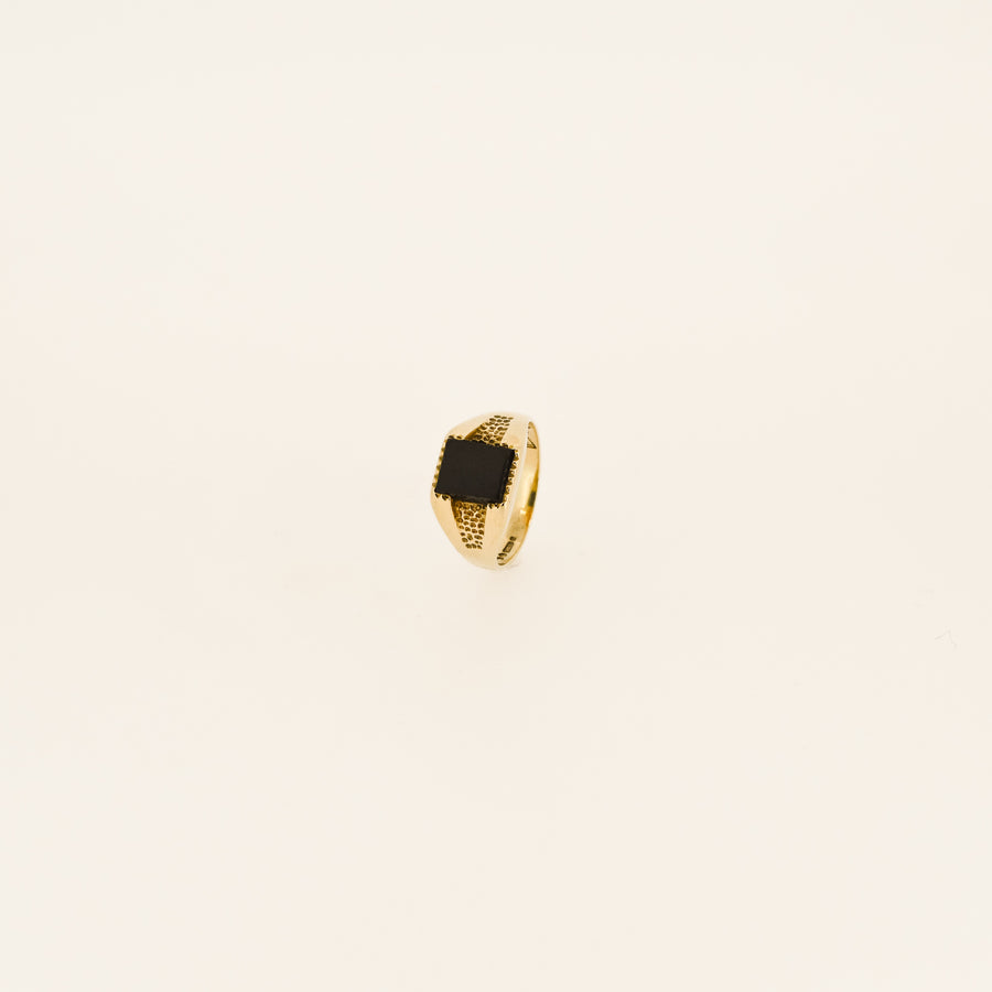Sixties 9ct Gold Square Onyx Signet Ring