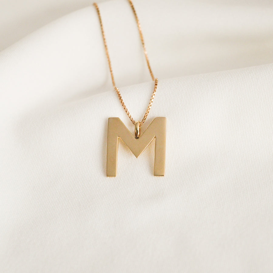 14K Gold Initial M Pendant Solid Yellow Gold Initial M Charm