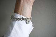 Solid Silver Heart Padlock Chunky Bracelet