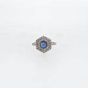 Hexagonal Sapphire and Diamond Art Deco Ring