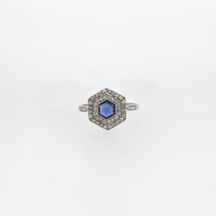 Hexagonal Sapphire and Diamond Art Deco Ring – PI London