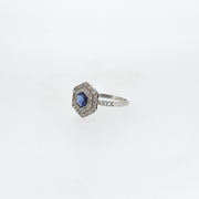 Hexagonal Sapphire and Diamond Art Deco Ring