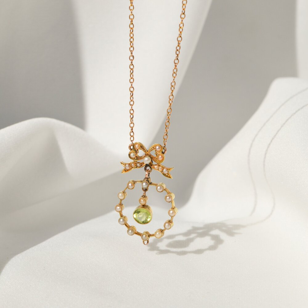 Edwardian Peridot and Pearl Necklace