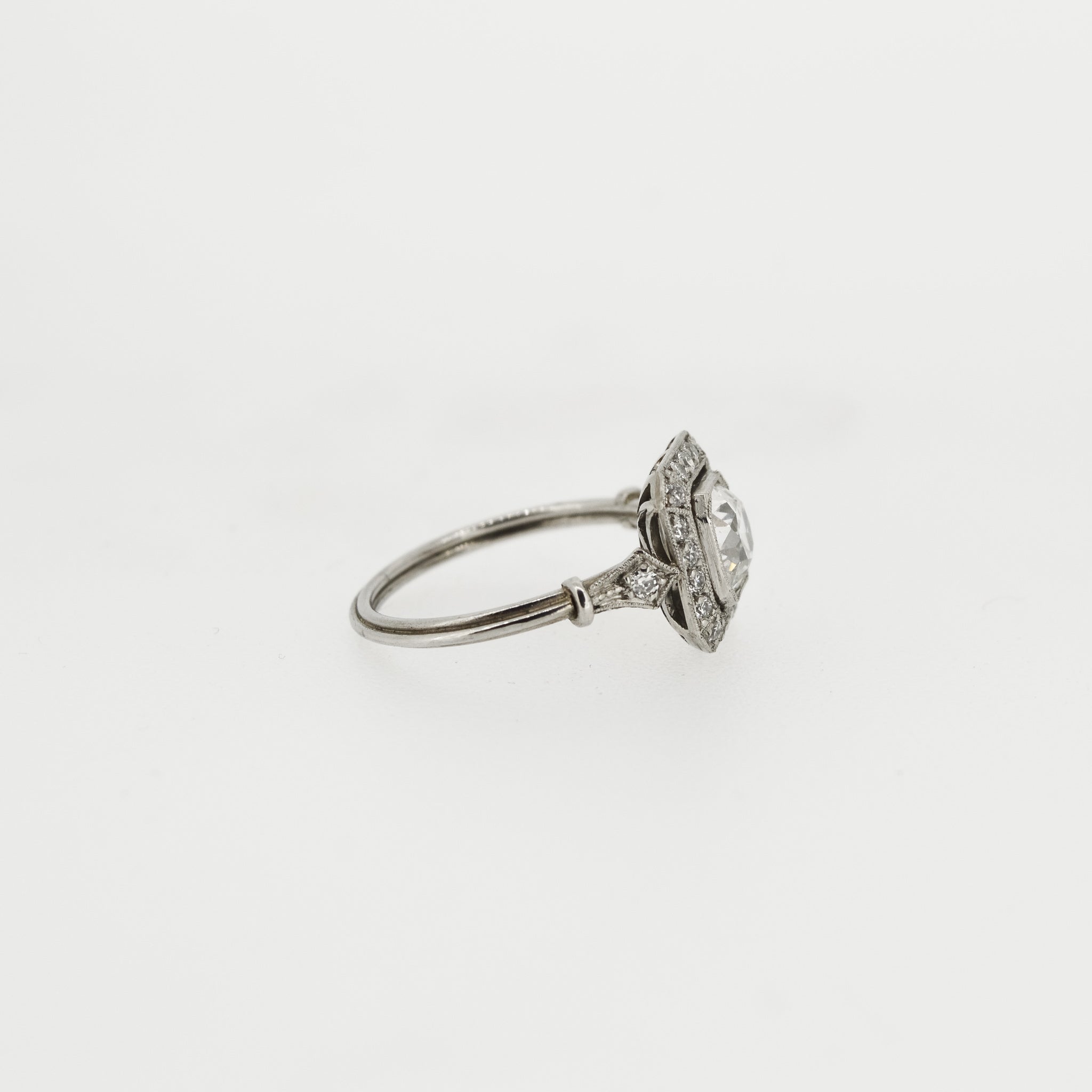 Vintage Cushion Cut Platinum Engagement Ring PI London
