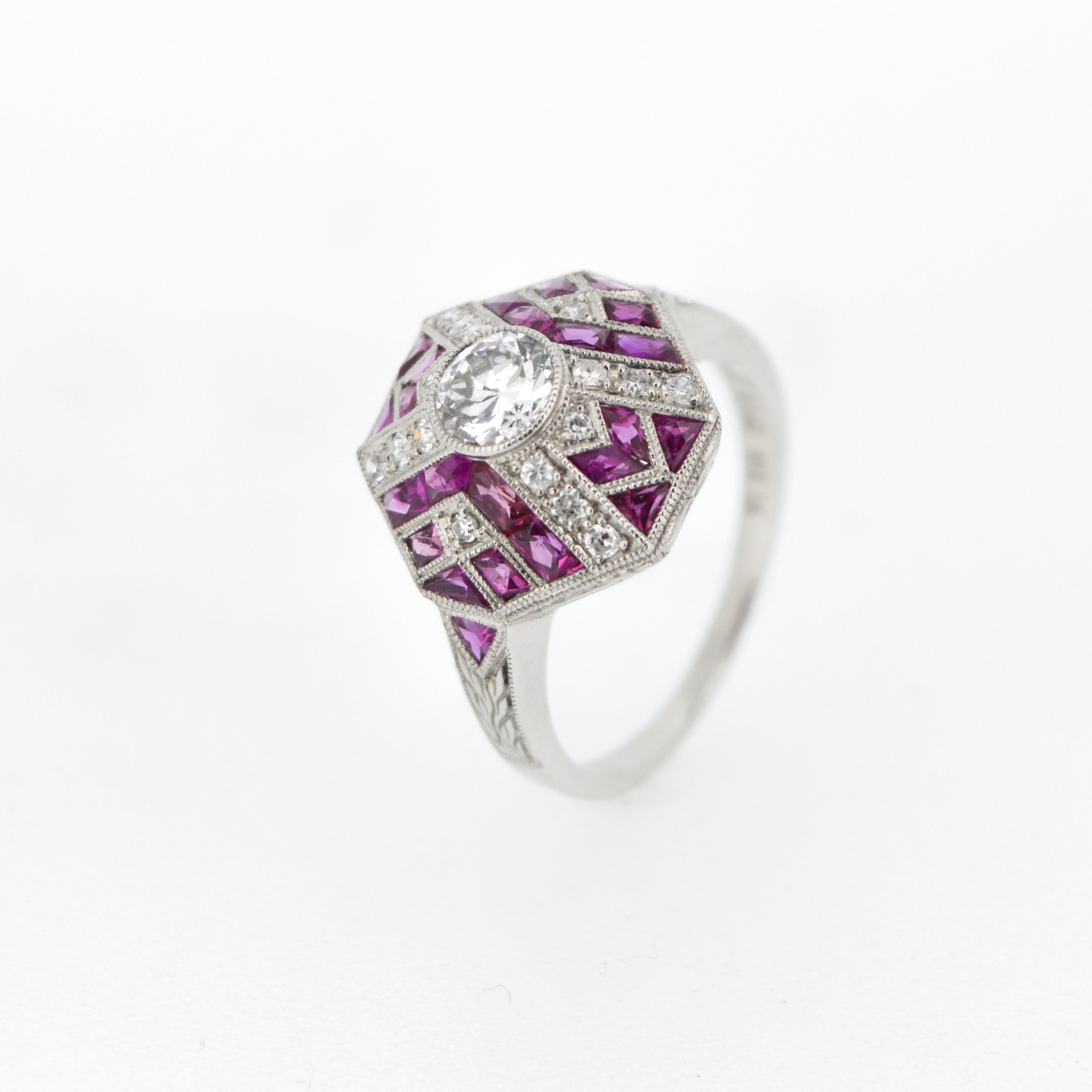 Art Deco Style Diamond and Ruby Engagement Ring