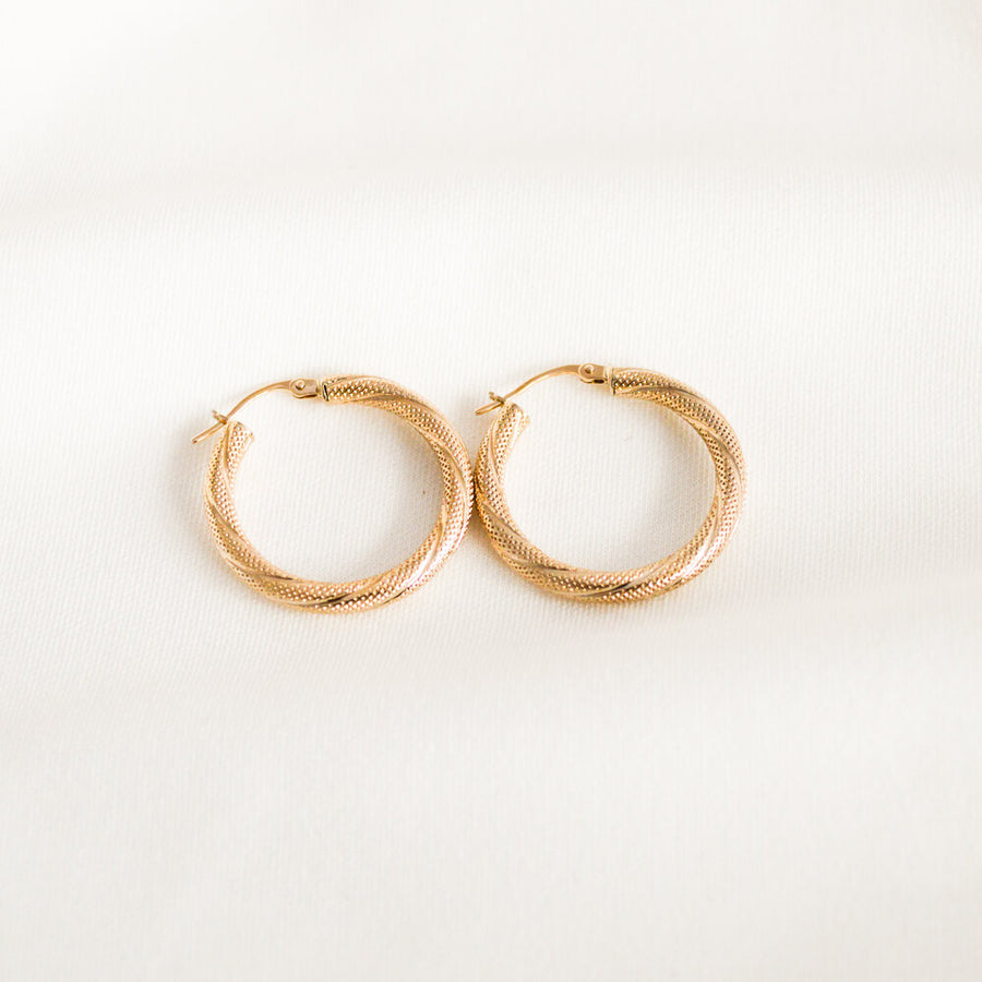 Detailed Twisted Gold Hoop Earrings - 27mm