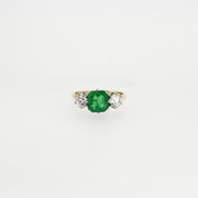 Vintage c1960's 2.39ct Colombian Emerald and 0.7ct Old European Cut Diamond Ring