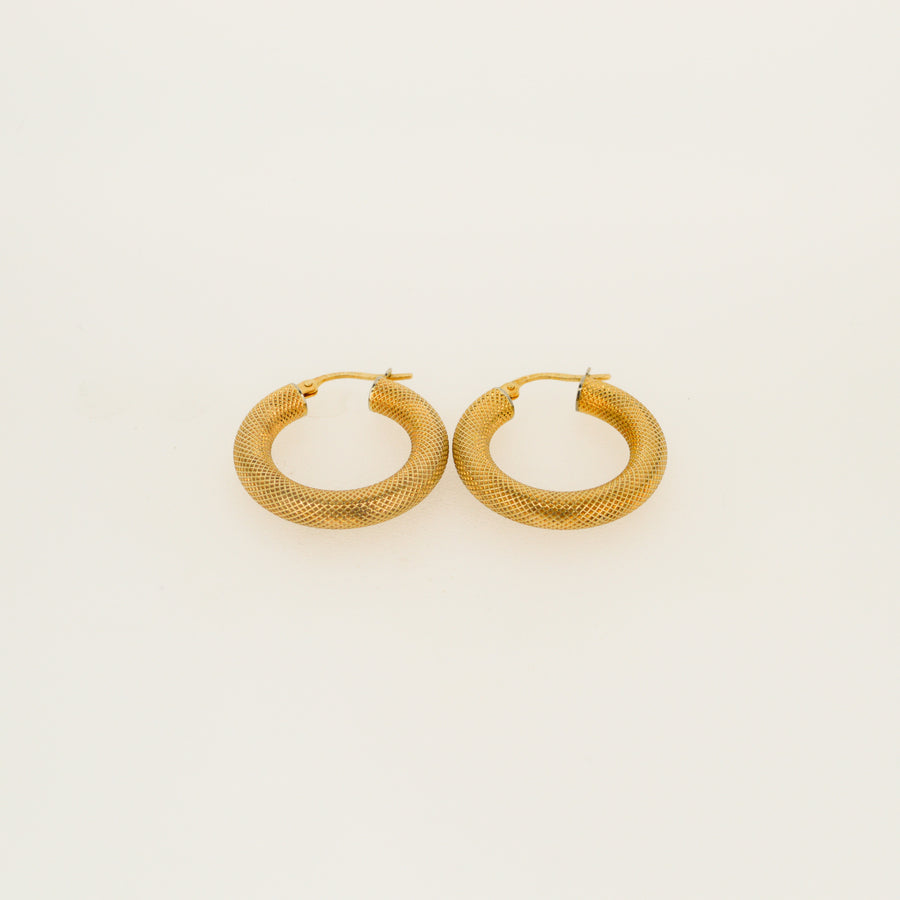 9ct Gold Textured Hoops - 23mm