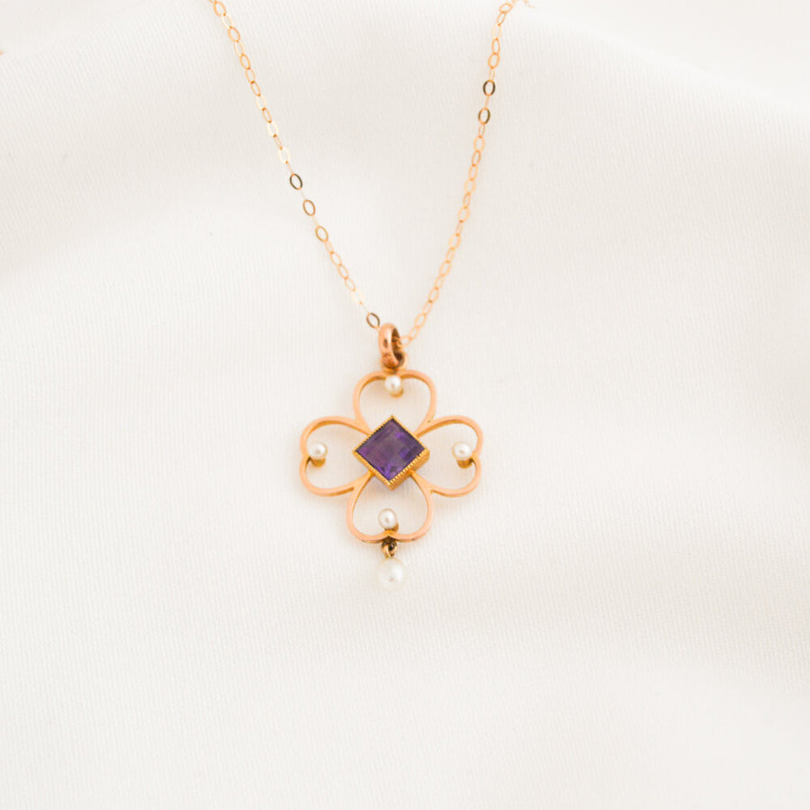 Amethyst and Pearl Clover Necklace