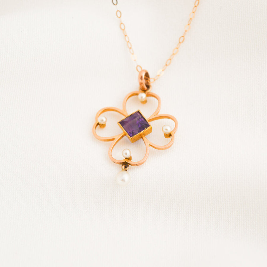 Amethyst and Pearl Clover Necklace