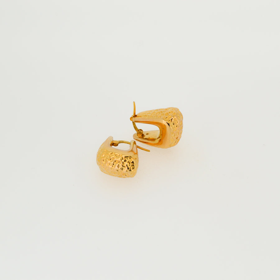 Hammered Effect Squared Gold Hoop Earrings