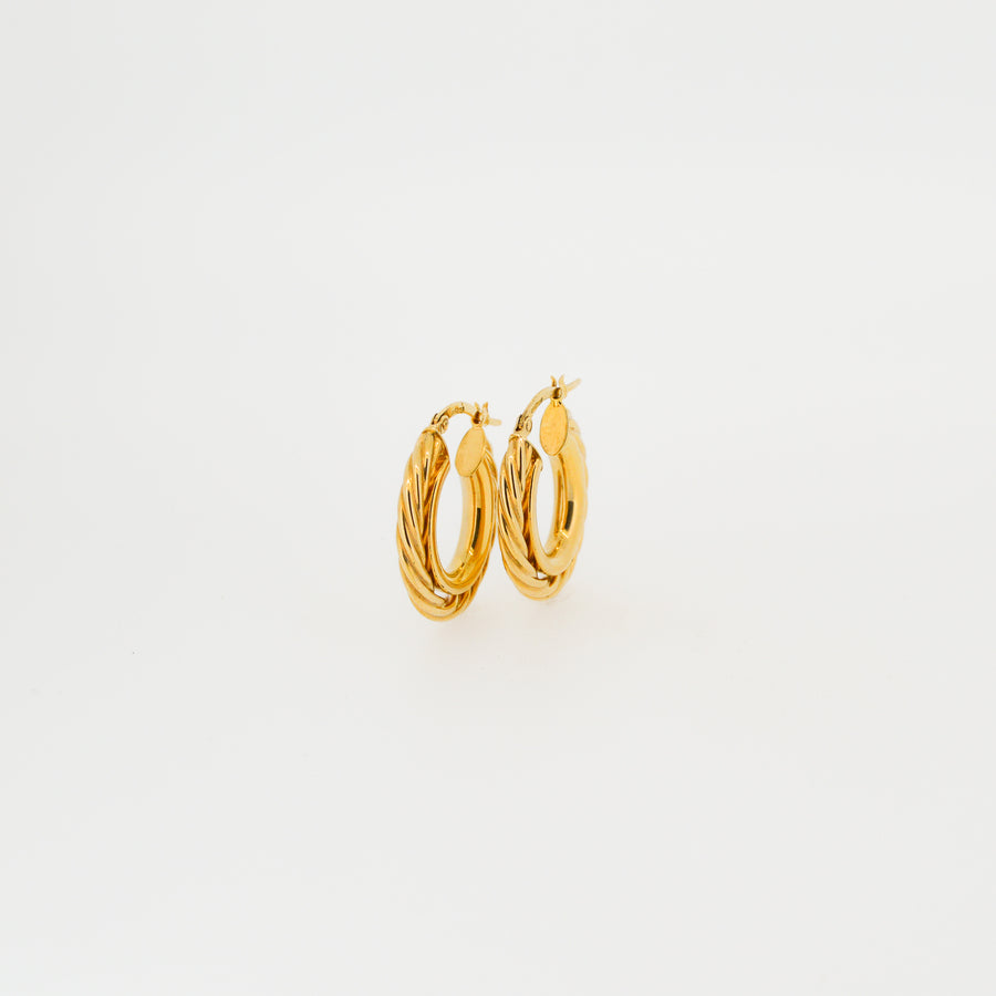 Twist & Plain Gold Hoop Earrings - 20mm