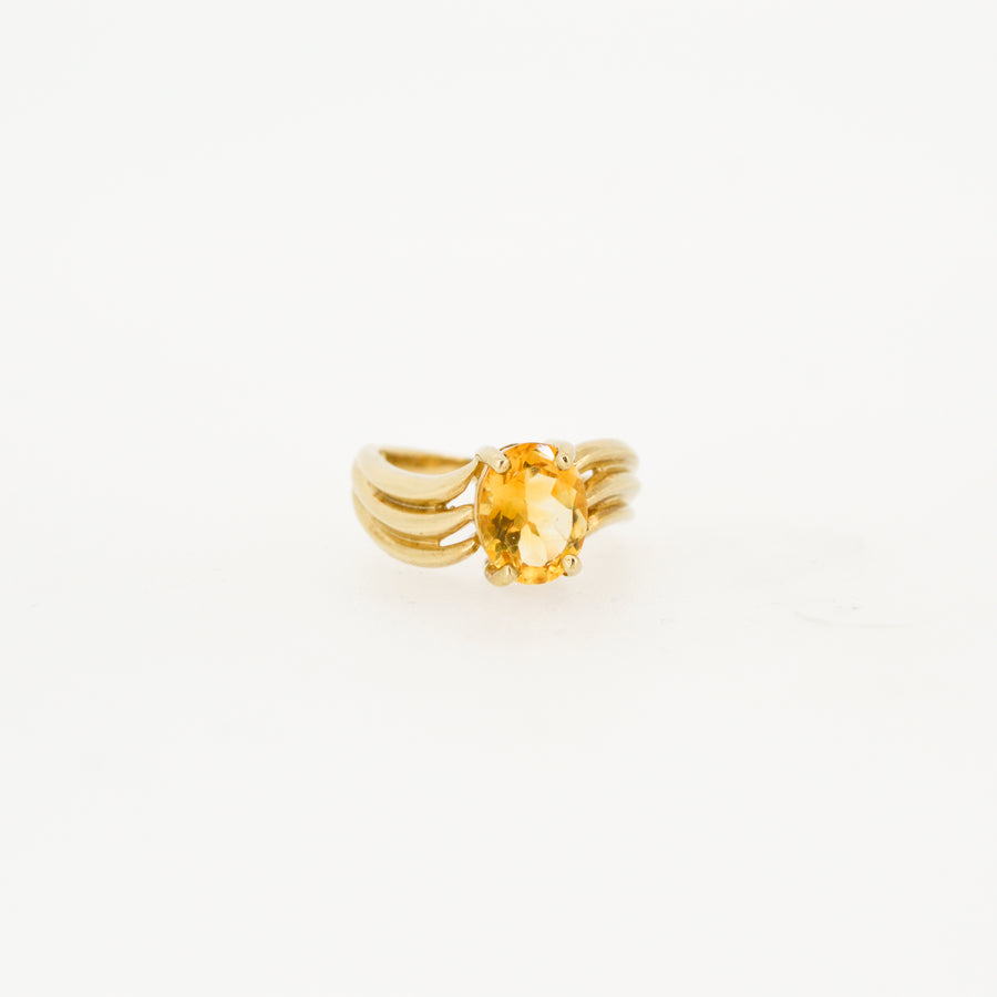 Noughties 9ct Gold Citrine Wave Vintage Ring