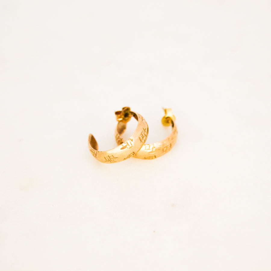1977 Patterned 9ct Gold Hoop Earrings - 17mm