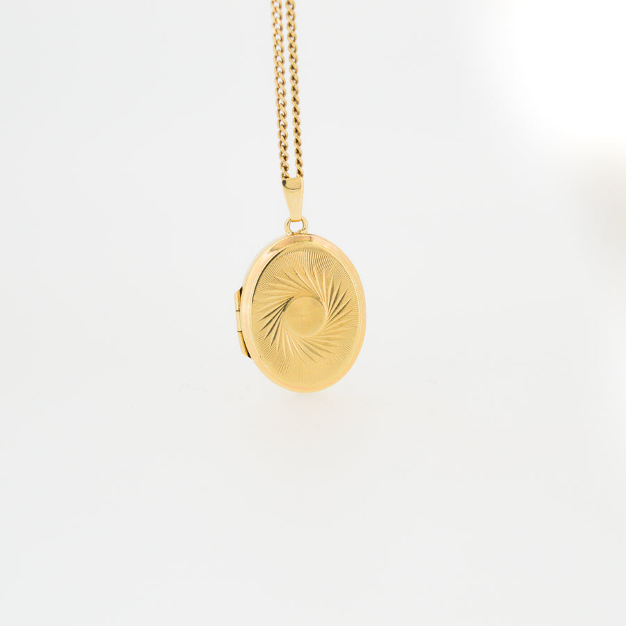 Patterned Oval Gold Locket Necklace