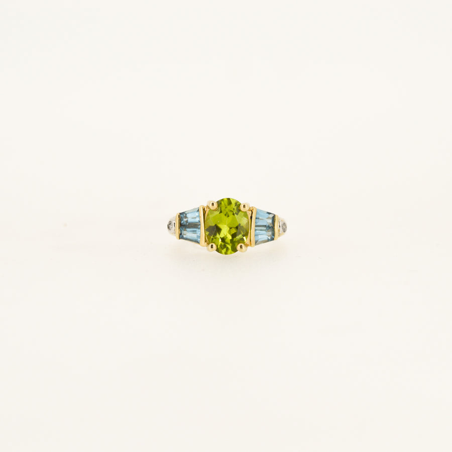 Noughties 9ct Gold Peridot, Topaz And Diamond Vintage Ring
