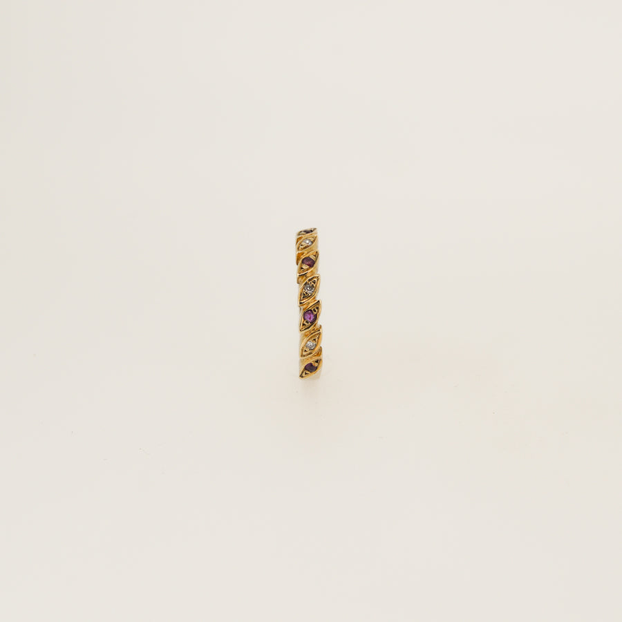 9ct Gold Ruby and Diamond Leaf Ring