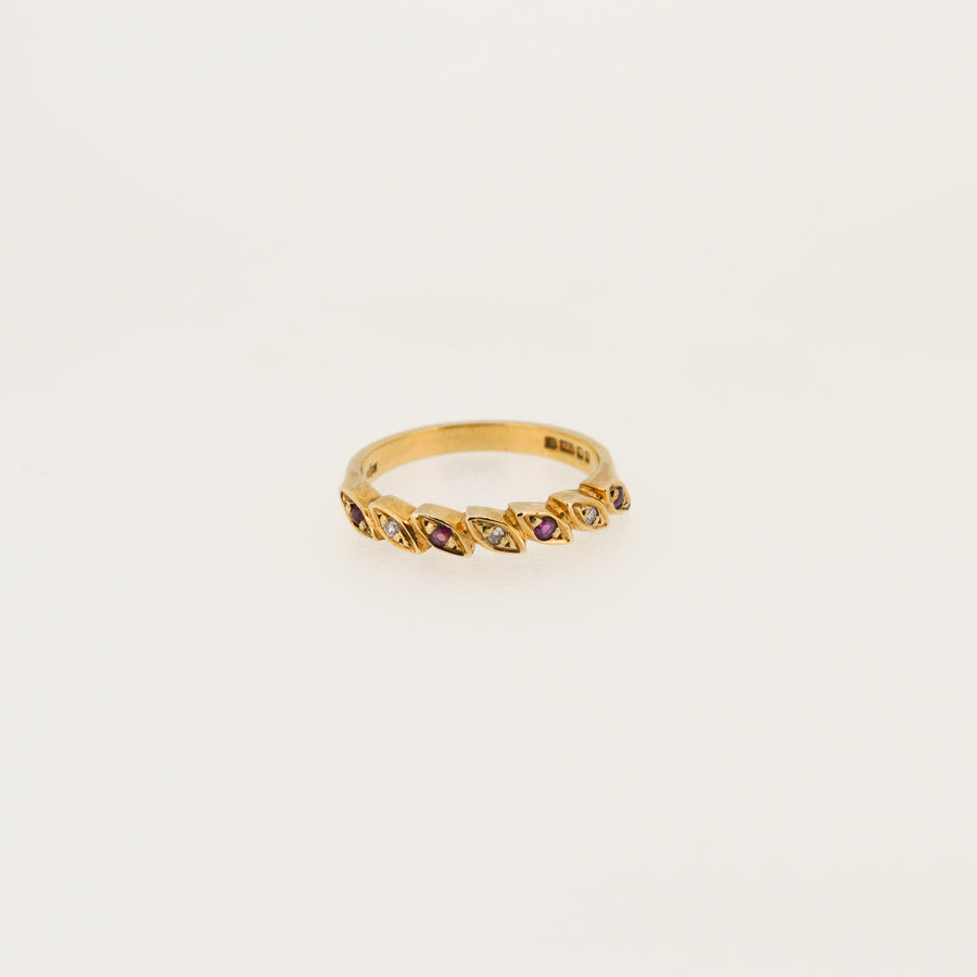 9ct Gold Ruby and Diamond Leaf Ring