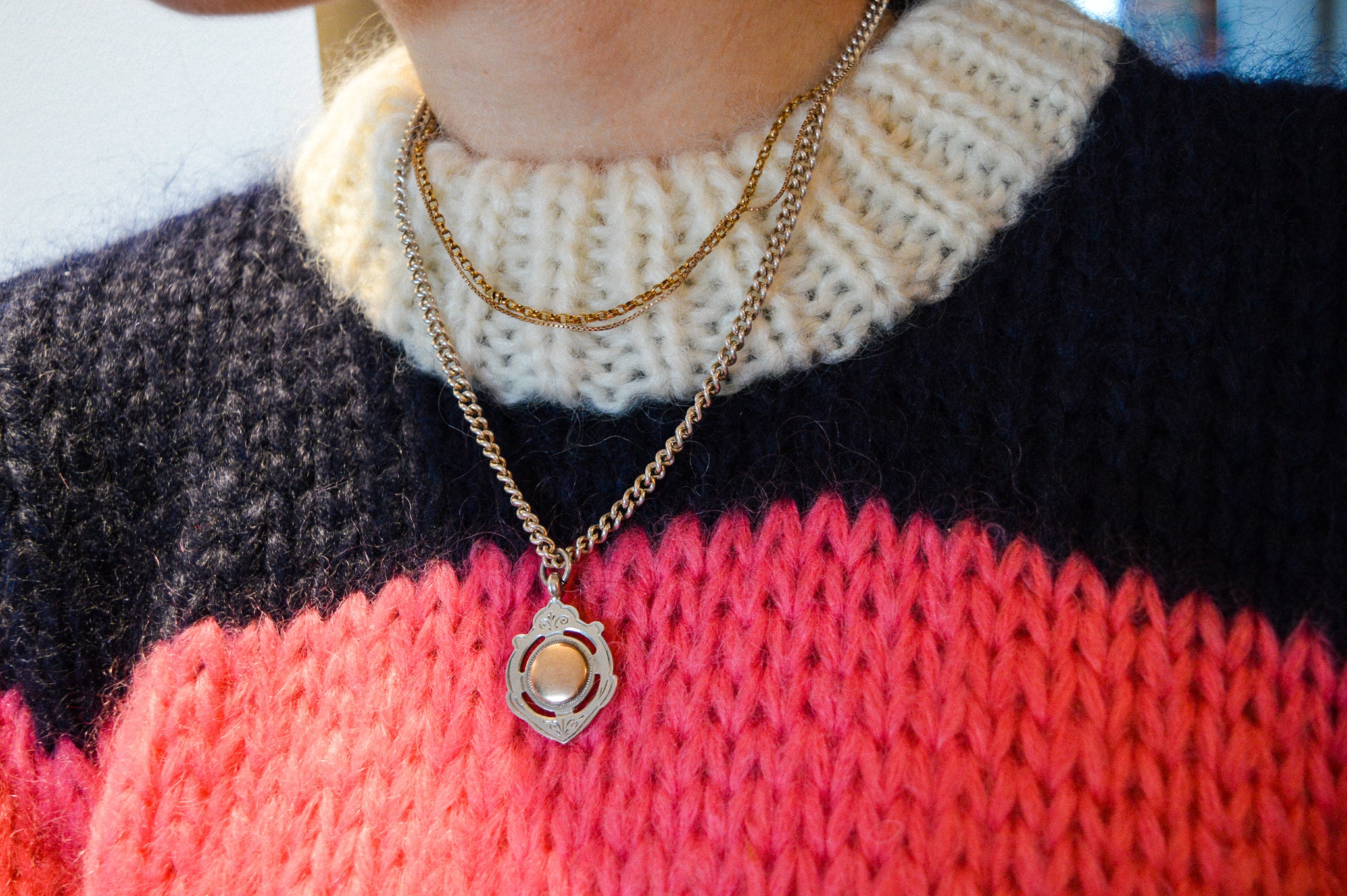 Fob-Style Rose Gold and Silver Pendant